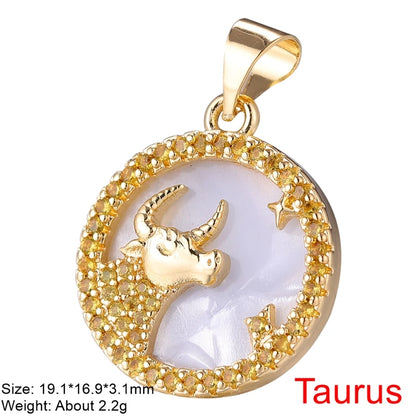 Juya DIY Imitation Pearl Shell 18K Gold Plated 12 Zodiac Charms For Handmade Fashion Birthstone Season Pendants Jewelry Making