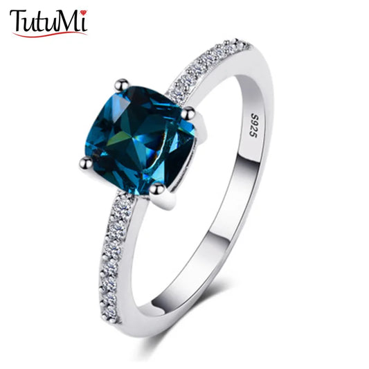 S925 Silver Ring Jewelry High Carbon Ice Cut Zircon Ring Sapphire Square Fashion Ring for Women Gift