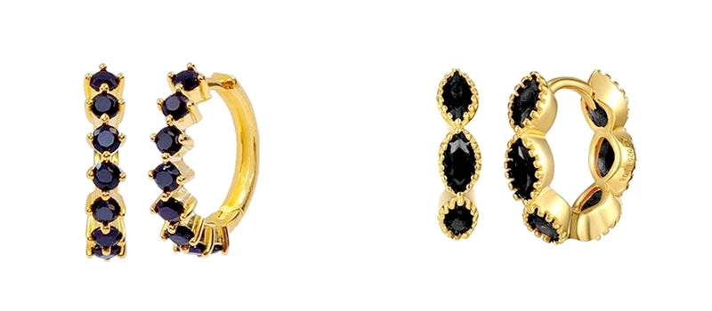 925 Sterling Silver Needle Fashion Round Pendant Small Earrings Luxury Gold Hoop Earrings for Women Premium Black Jewelry Gifts - AMULET RING STORE