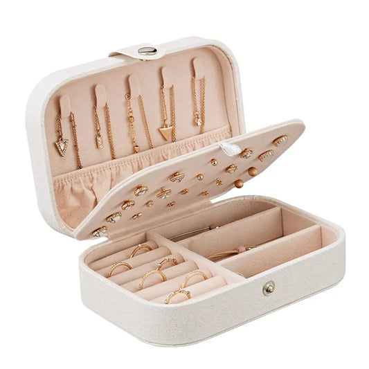 Portable Jewelry Box Jewelry Organizer Display Travel Jewelry Case Boxes Button Leather Storage Zipper Jewelers Joyero - AMULET RING STORE
