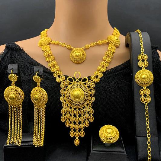 ANIID African 24K Gold Color Long Necklace Jewelry Set Nigerian Party Bridal Wedding Ethiopian Luxury Dubai Indian Wholesale