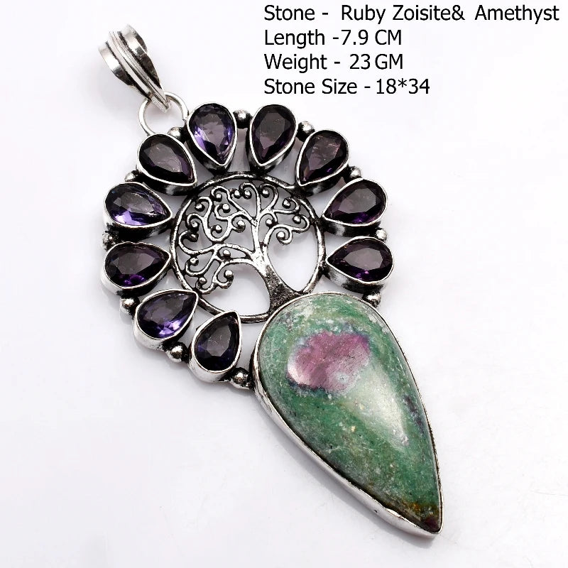 Genuine Blue Topaz Citrine Glass Agate Jasper Amethyst Pendant