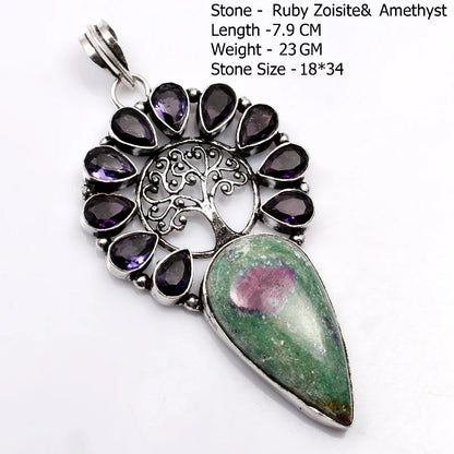 Genuine Blue Topaz Citrine Glass Agate Jasper Amethyst Pendant