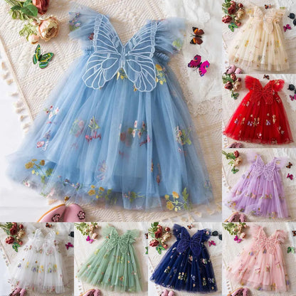 Delicate Party Prom Evening Dress Colorful Flower Embroidery Dresses Fashion Butterfly Princess Dress Birthday Princess Clothes