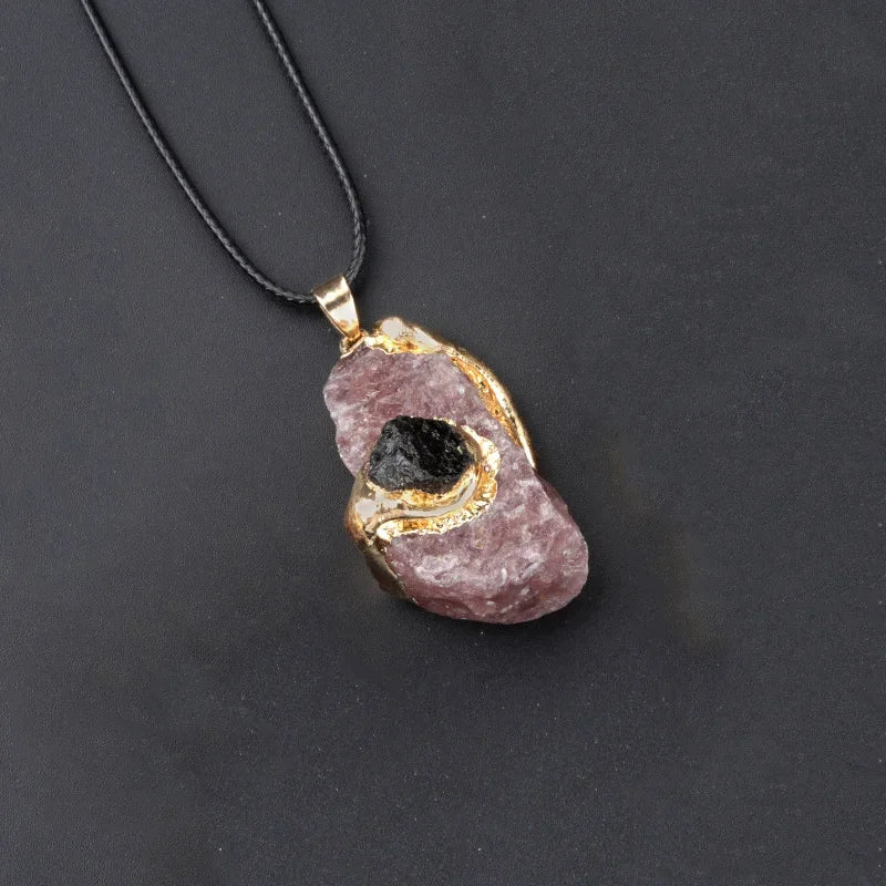 Natural Stone Gold Plated Pendant Necklace Irregular Gilt snake shape Crystal Link Healing Crystals Stone Necklaces For Women