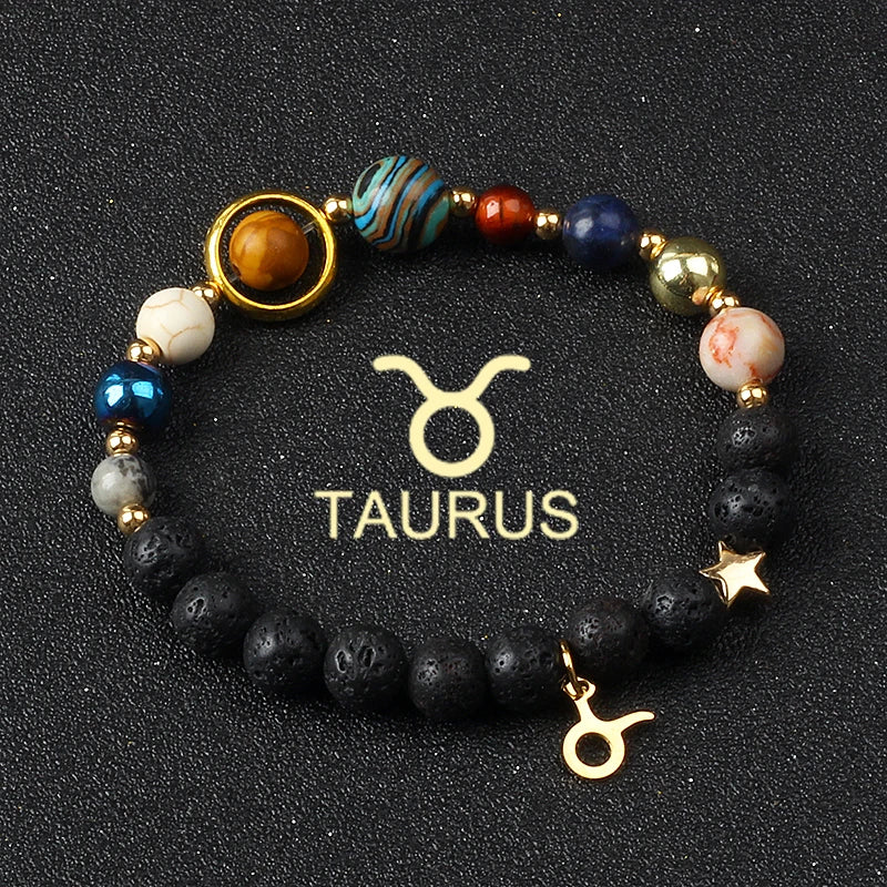 Universe Galaxy Eight Planets 12 Constellation Bracelets for Women Natural Stone Solar System Bracelets Libra Virgo Leo Jewelry