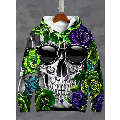 Vintage Men's Sweatshirt 3D Skull Graphic Printed Casual Hoodie