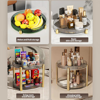 Kitchen Spice Rack Double Layer 360° Rotating Seasoning Holder Large Capacity Shelf Snacks Cosmetics Office Bathroom Storage - AMULET RING STORE