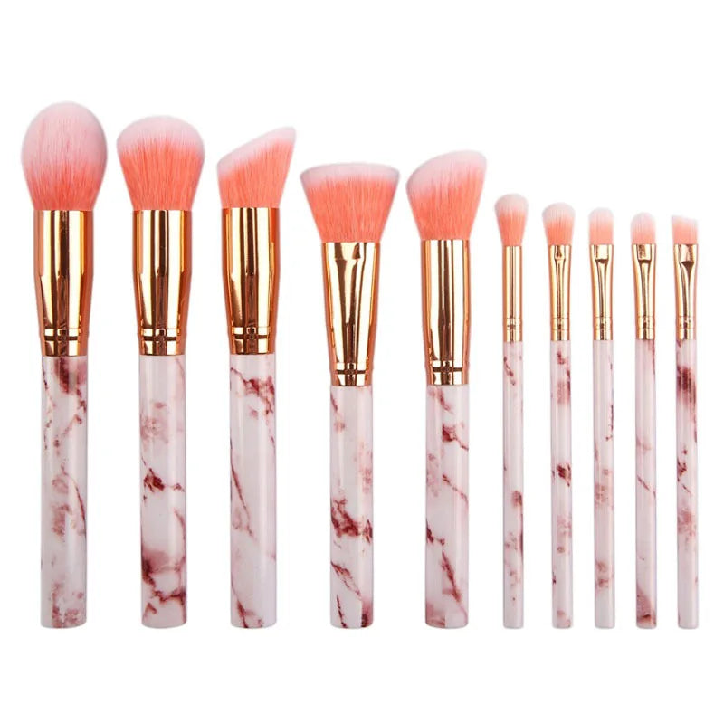 New10Makeup Brush Set Full Set Marble Pattern Beauty Tools Set Blush Eyeshadow Brush - AMULET RING STORE