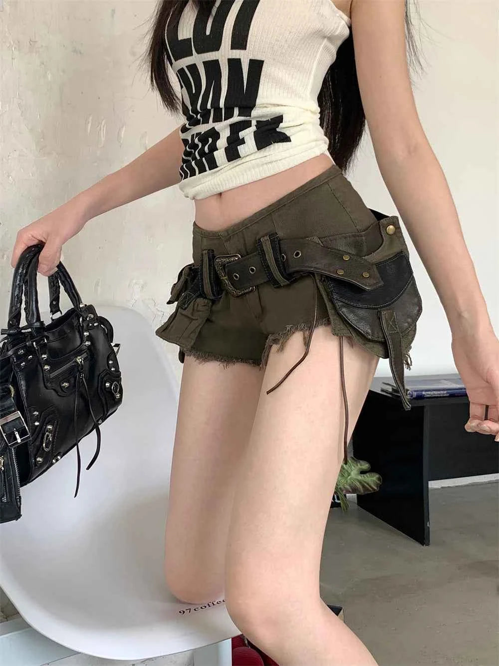 Summer Women Goblin Core Abi Y2k Streetwear Gyaru Cargo Denim Shorts Japanese Harajuku Jean Hot Pants Grunge Kpop Cyber Punk