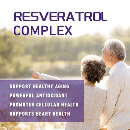 Resveratrol Complex - Support Circulatory Health, Healthy Aging, Antioxidants, Cardiovascular Health, Promotes Smooth Skin - AMULET RING STORE