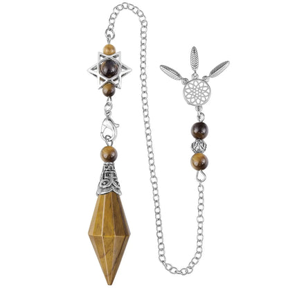 Natural Stone Crystal Pendulum for Reiki Divination 12 Facet Hexaonal Points with Dream Catcher Chain Spiritual Pendulos X072