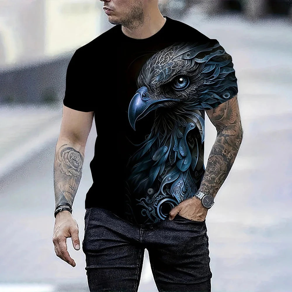 Men's Summer Fashion T-shirt Eagle 3D Printed Short sleeved T-shirt Summer Outdoor Leisure Quick drying Breathable T-shirt - AMULET RING STORE