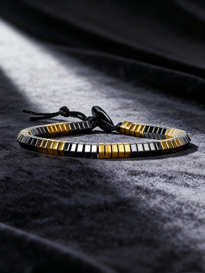 Hematite & Red Tiger's Eye Bracelet Men Natural Stone Cylinder Bead for Energy Protection Reiki Charm Courage Jewelry Women Gift