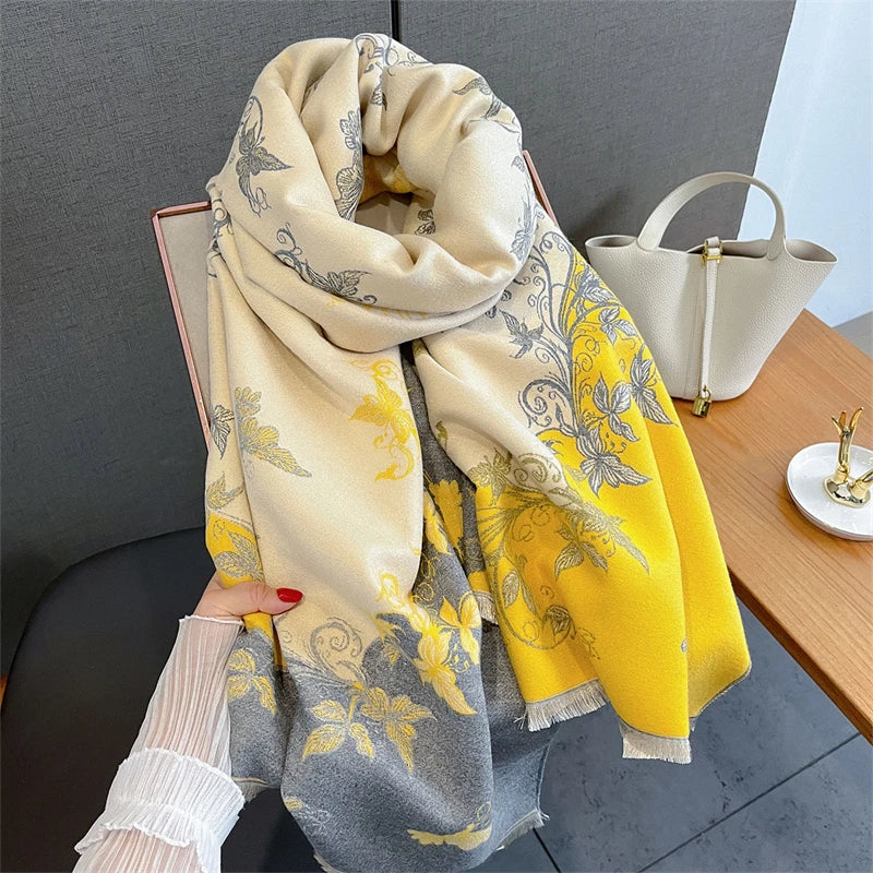 2025 Winter Warm Cashmere Scarf for Women Luxury Print Pashmina Shawl Wrap Neckerchief Female Bufanda Echarpe Design Headband - AMULET RING STORE
