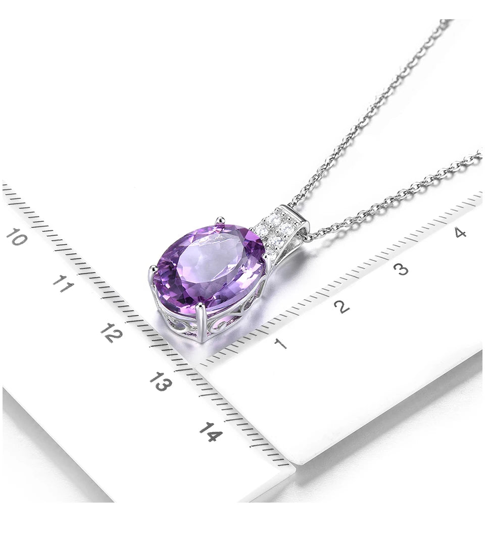Natural Amethyst Sterling Silver S925 Rhodium Plated 8.5 Carats Genuine Birthstone Big Size Quarts Birthday Gift for Women