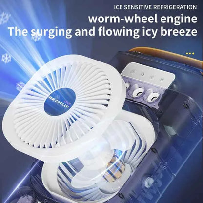 Portable air conditioning fan household 5000 mA desk humidifier small fan office three hole spray fan with color night light