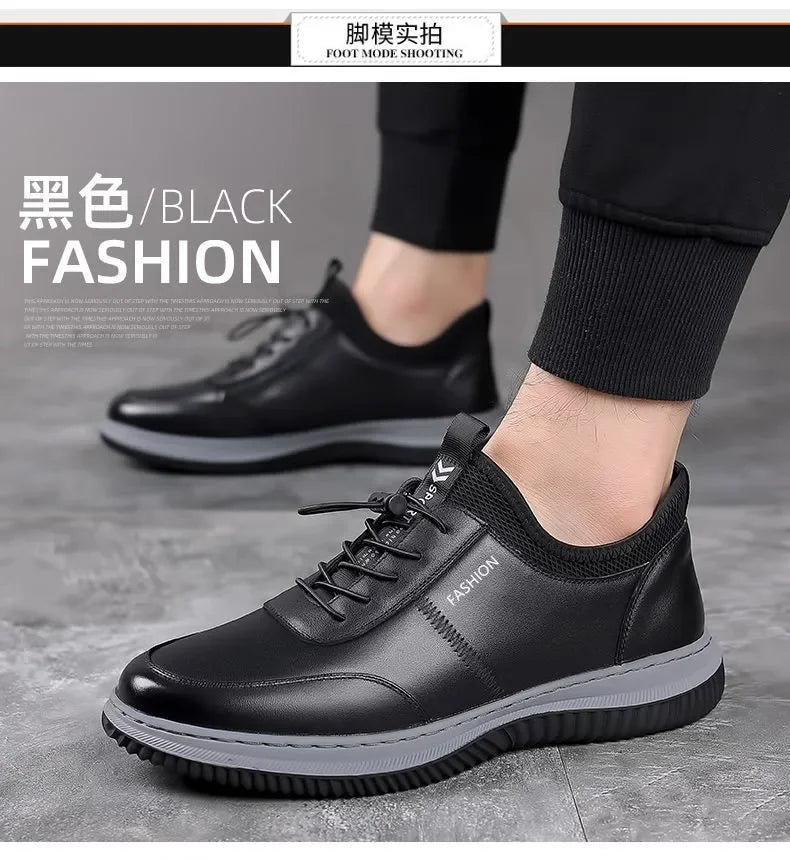 Leisure sports leather shoes for men in autumn 2024 new breathable walking low cut soft sole soft surface anti slip board shoes - AMULET RING STORE