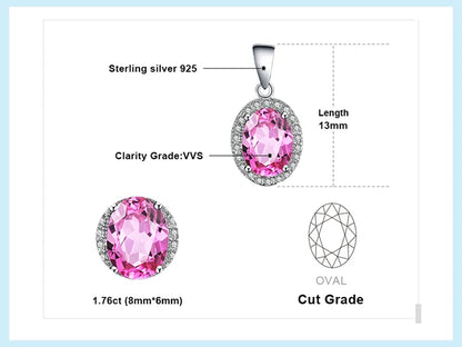 JewelryPalace 1.7ct Created Pink Sapphire 925 Sterling Silver Halo Pendant Necklace for Woman Fashion Engagement Gift No Chain
