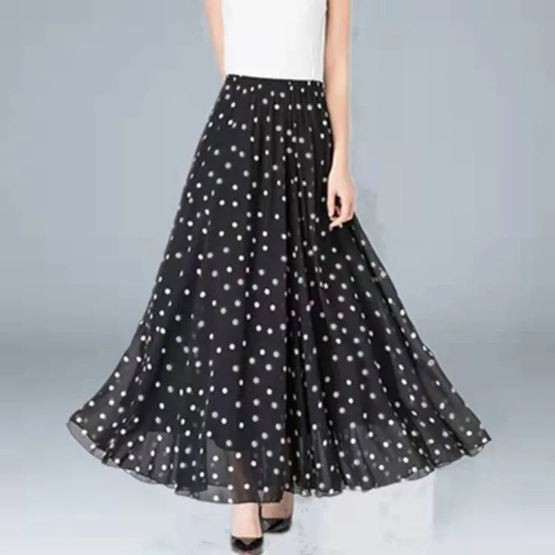Chiffon Floral Maxi Summer Skirt Women Long High Waist Holiday Dance Skirt Elegant Beach Boho Hot Sale Lady Vintage Girl Fairy