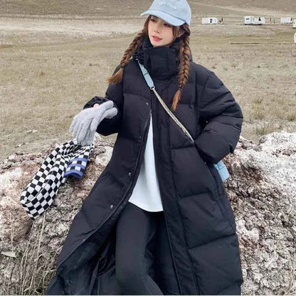 Mid drama down cotton jacket for women, slim fit cotton jacket for women, over the knee 2025 new thick cotton jacket jacket for
