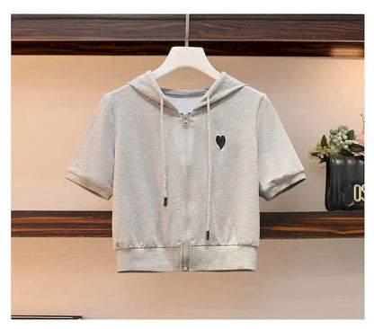 Womens T Shirts Sets Fashion Short Hooded Sports Casual Suits 2024 Summer Trend Slim Short Sleeve Tops Sweatpants Two Piece Set - AMULET RING STORE