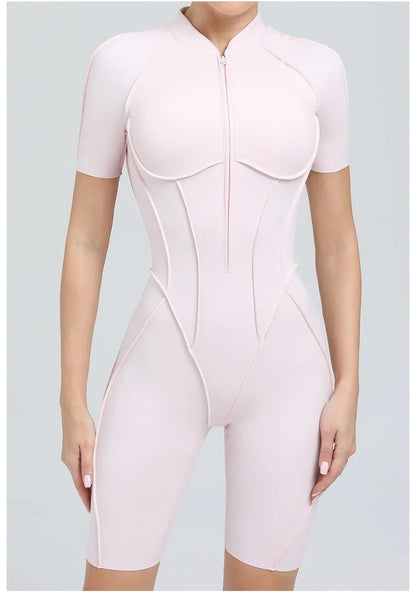 Seamless Yoga Jumpsuit Sports Fitness Backless Tight Zipper Long-sleeved One-Piece Workout Clothes Gym Leggings Sportswear