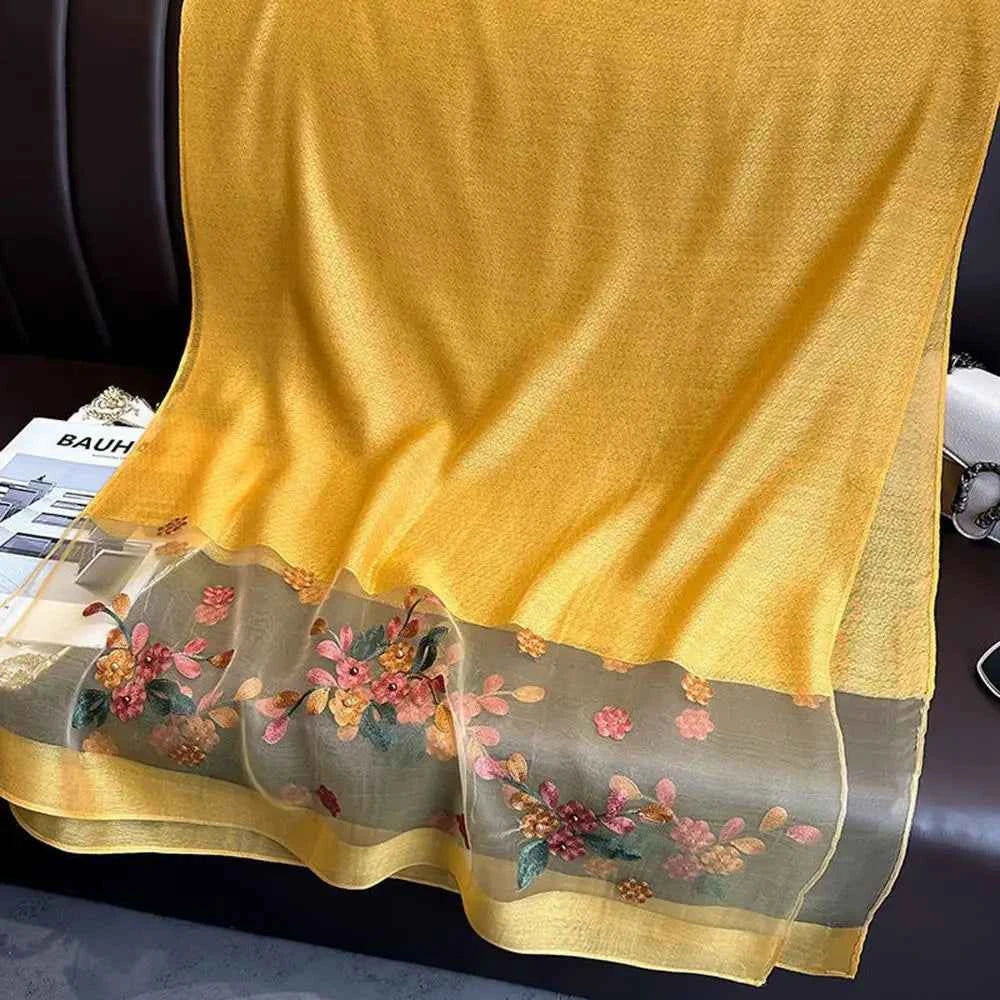 180*70cm Embroidery Floral Chiffon Scarf Elegant Thin Breathable Shawl Women Sunscreen Neck Scarf Travel Beach Shawl Scarf