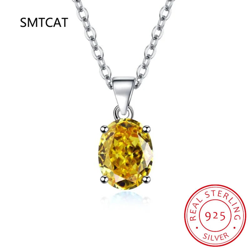Oval 2.22ct Garnet Citrine Sky Blue Topaz Amethyst Pendant Necklace Colar Prata 925 Sterling Silver Colorful Birthstone Jewelry