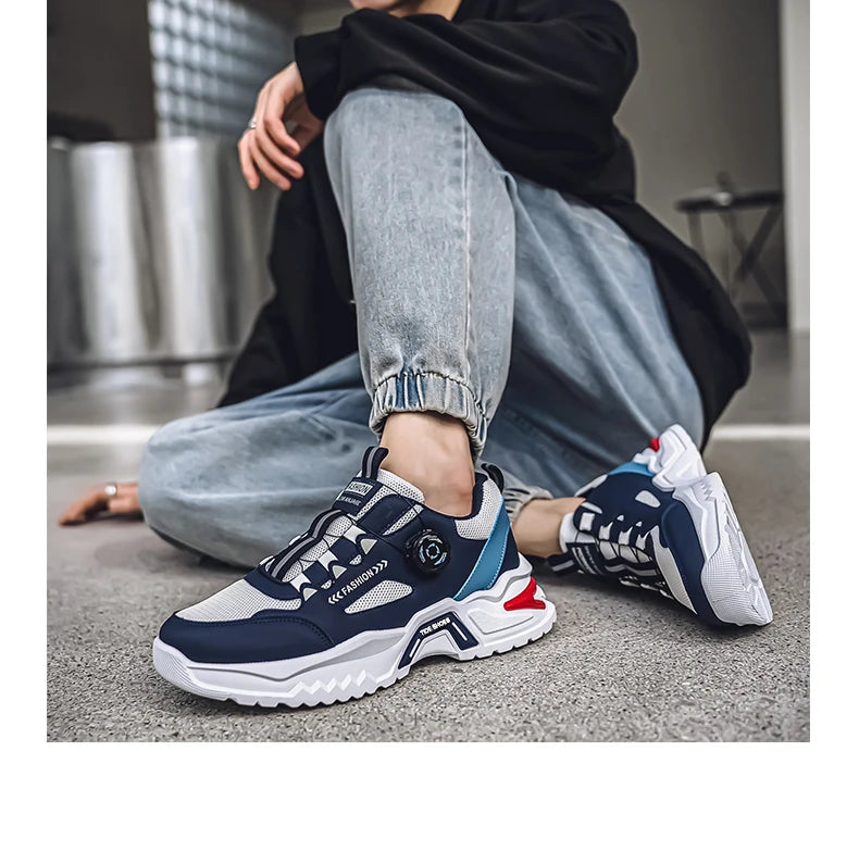 Men's Korean rotating buckle fashion casual sports shoes four season soft soled non slip outdoor running shoes student sneakers - AMULET RING STORE