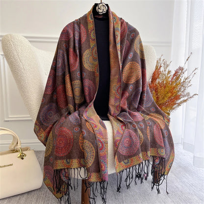 Autumn Bohemian Ethnic Paisley Cashmere Shawls Scarf for Women Warm Jacquard Pashmina Scarves Print Design Lady Foulard Stoles - AMULET RING STORE