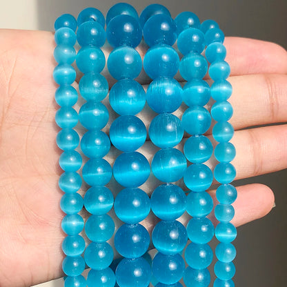 Real Natural Blue Stone Beads Turquoises Agates Amazonite Jades Tiger Eye Round Beads for DIY Couple's Bracelet Jewelry Making - AMULET RING STORE