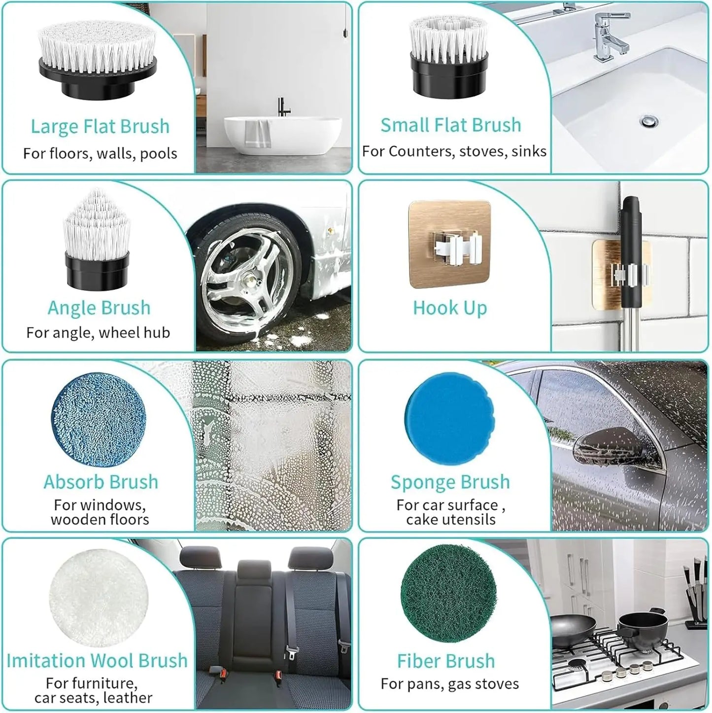 Electric Cleaning Brush with 7PCS Heads Bathroom Kitchen Cordless Handheld Shower Scrubber Spin Cleaner Multifunctional Cleaner - AMULET RING STORE