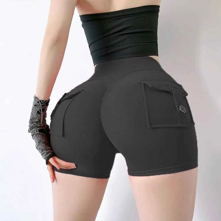 New Yoga Shorts With Pocket Women Sport High Waist Tights Buttocks Fitness Workout Leggings Push Up Gym Clothing Cycling Shorts