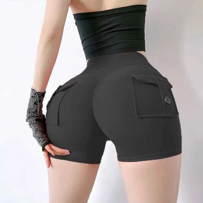 New Yoga Shorts With Pocket Women Sport High Waist Tights Buttocks Fitness Workout Leggings Push Up Gym Clothing Cycling Shorts