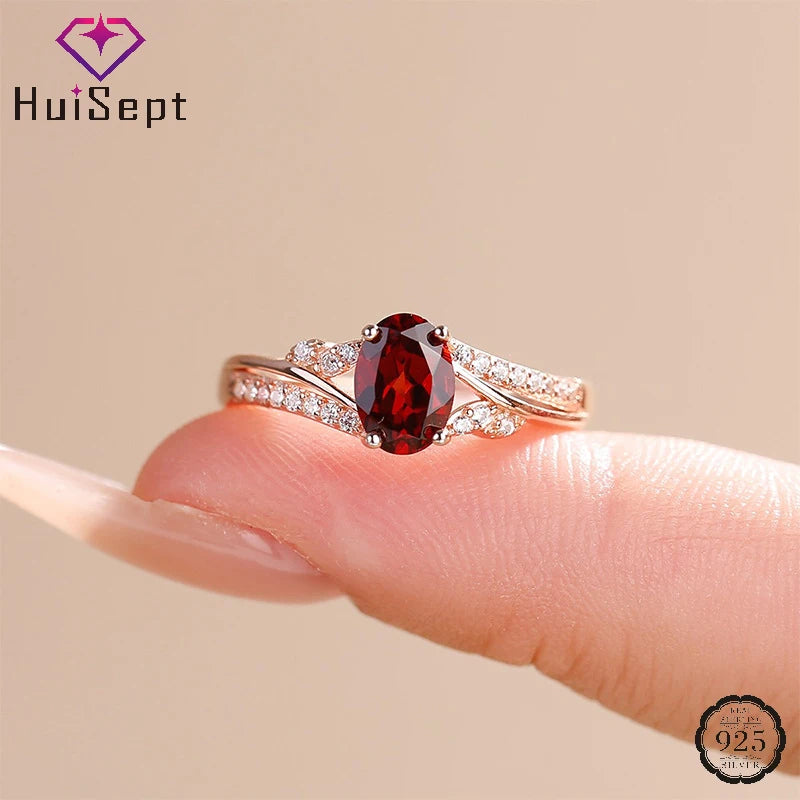 HuiSept Fashion 925 Silver Jewelry Ring with Ruby Zircon Accessories for Women Wedding Promise Party Gift Finger Rings Wholesale