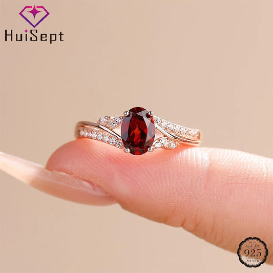 HuiSept Fashion 925 Silver Jewelry Ring with Ruby Zircon Accessories for Women Wedding Promise Party Gift Finger Rings Wholesale