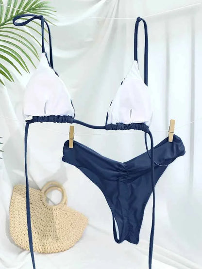 Sexy Folds Bikini Set Solid Micro Bikinis Women Swimsuit Female Triangle Swimwear Beach Wear Bathing Suit