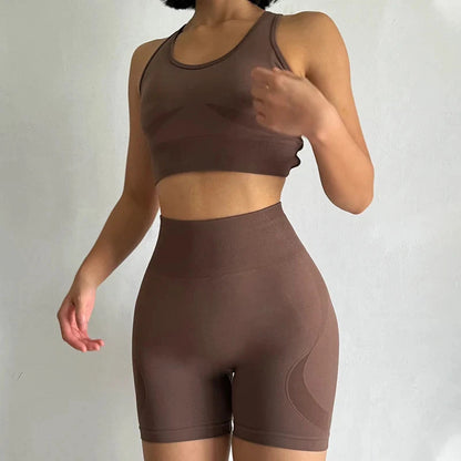 High Waist Seamless Fitness Suit Shockproof Sports Bra Women Quick-drying Training for Lifting Buttocks Three-point Shorts Sets