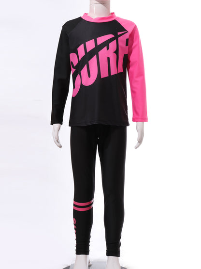 3Pcs Kids Girls Colorful Print Swimsuit Swimwear Long Sleeve Top+Shorts with Pants Set Sun Protection Rash Guard Swimming Outfit - AMULET RING STORE