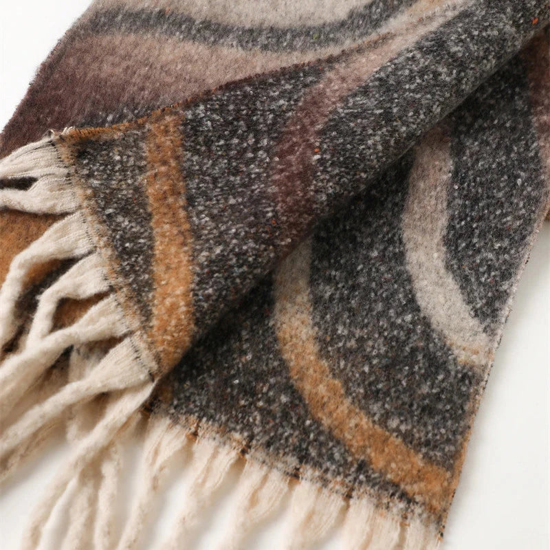 2025 New Rainbow Color Stripe Winter Warm Women Scarf Cashmere Luxury Shawls Thick Neckerchief Hijab Wraps Pashmina Foulard