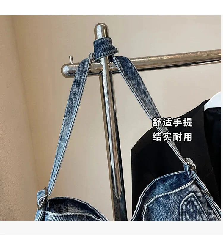 2025 New Women's Denim Tote Bag - Retro Crossbody Shoulder Bag with Large Capacity for Work & Commute, Fashionable Denim Handbag