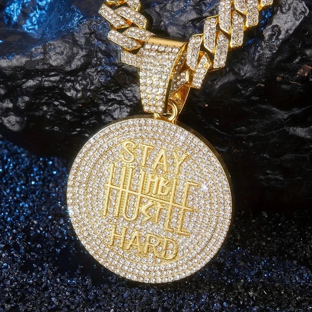 Men Women Hip Hop STAY HARD Pendant Necklace with 13mm Cuban Chain HipHop Iced Out Bling Necklaces Fashion Charm Jewelry USA - AMULET RING STORE