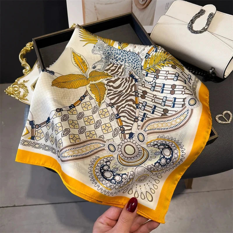 Luxury Fashion Print Square Scarf Women Soft Satin Scarves Bandana Hijab Neckerchief Shawl Kerchief Hair Band Foulard Lady - AMULET RING STORE