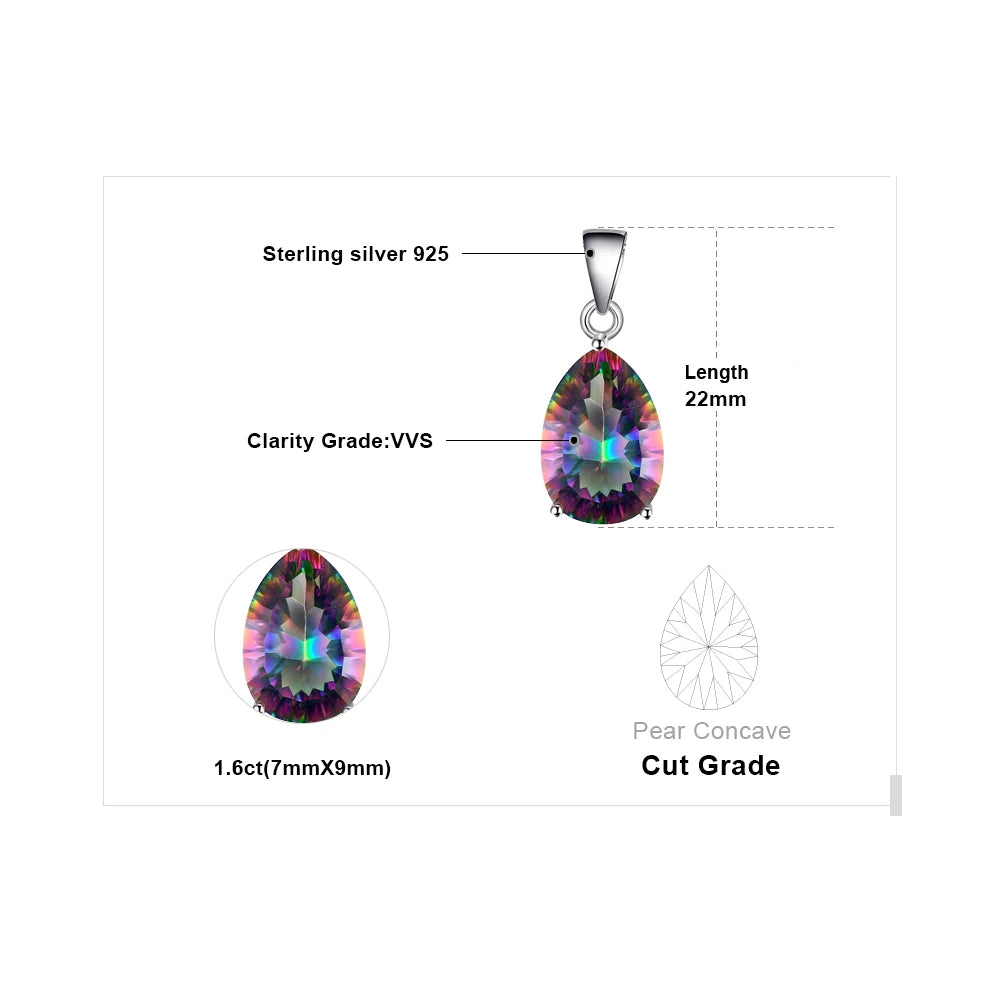 JewelryPalace Natual Multiple Cut Rainbow Fire Mystic Quartz Solid 925 Sterling Silver Pendant Necklace for Women No Chain