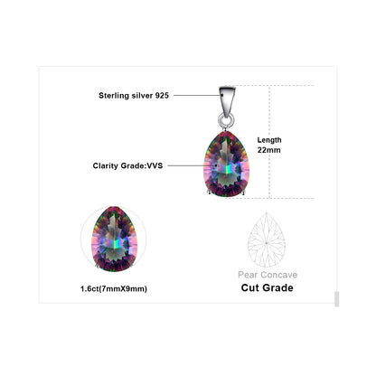 JewelryPalace Natual Multiple Cut Rainbow Fire Mystic Quartz Solid 925 Sterling Silver Pendant Necklace for Women No Chain