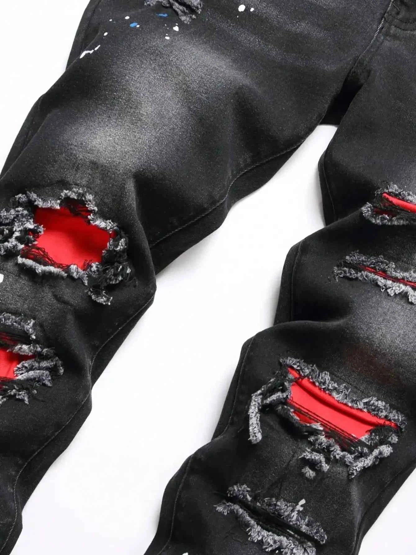 Men y2k Stretchy Skinny Denim Jeans For Men Casual pants Ripped Patchwork Hole Slim Fit Denim Hip Hop Black Straight Trousers