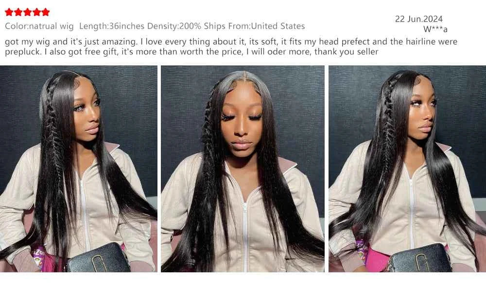 40 42 46 inches 200 Density Straight 13x6 HD Transparent Lace Natural Color Brazilian Human Hair Wig For Women Frontal Lace Wig