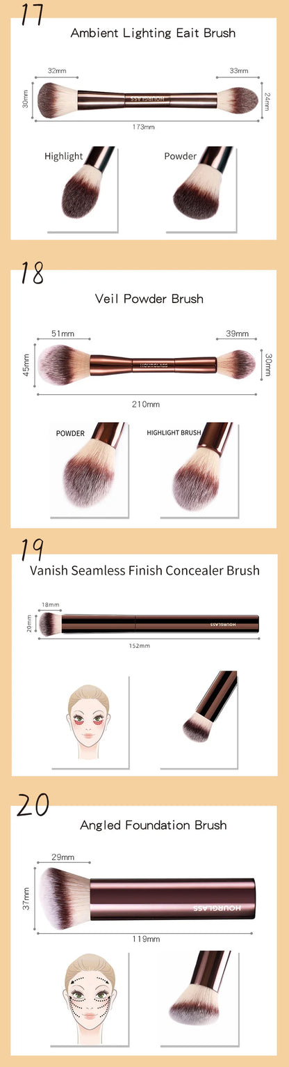 Hourglass Makeup Brushes Powder Foundation Concealer Blusher Bronzer Eye Shadow Eyebrow Eyeliner Sculpting Brush - AMULET RING STORE