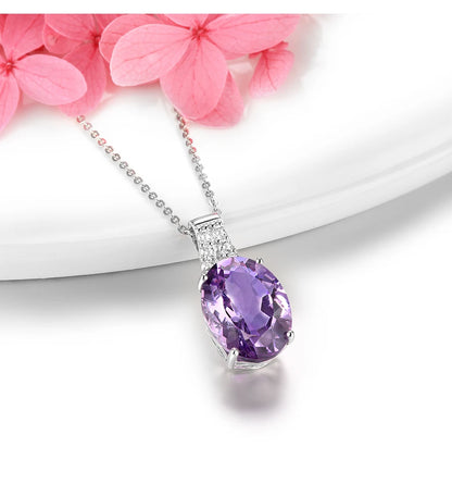 Natural Amethyst Sterling Silver S925 Rhodium Plated 8.5 Carats Genuine Birthstone Big Size Quarts Birthday Gift for Women